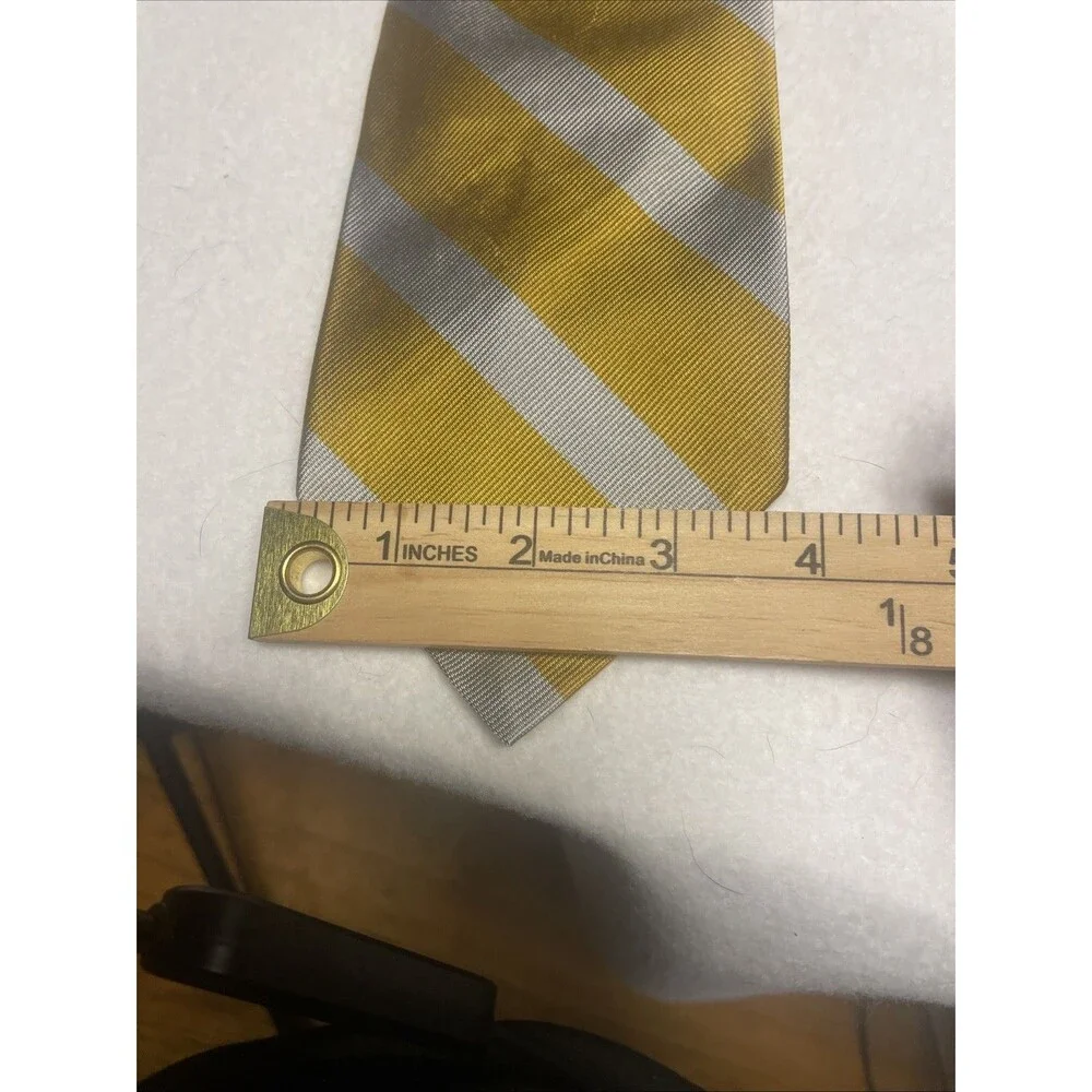 Polo By Ralph Lauren Vintage 100% Silk Tie USA Made By Hand Gold Silver